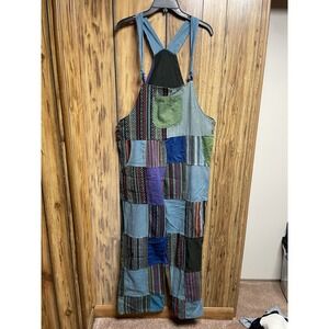Kathmandu Import Patchwork Overall Bibs Jumpsuit TIE Dye Hippie ART To Wear Med